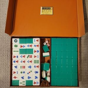 Teal and White Mahjong Board Game Set